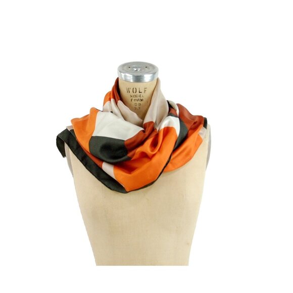 1950s Jacques Fath silk scarf geometric design reverse rolled hem Made in France - Picture 2 of 6